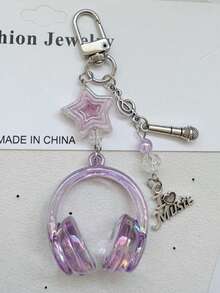 1个男女通用新款ins风透明音乐耳机造型钥匙扣，创意迷你麦克风星形音符配件，个性化手机挂绳，包包挂饰，钥匙链，送给音乐爱好者的礼物，可作为包包挂饰、汽车挂饰、老师礼物、朋友礼物、姐妹礼物等。 - 彩色 - 查看 2