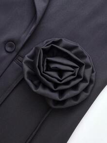 Women's Solid Color 3D Floral Pocket Double-Breasted Loose Blazer, Office & Casual Wear, Autumn/Winter Spring - Grey - View 9