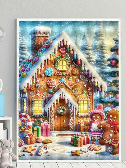 5D DIY Diamant-Malerei | Süßes Kekshäuschen Wandkunst Diamant-Malerei für Kinder, süßer Weihnachtsstil handgefertigte Wanddekoration. DIY Mosaik-Set, entspannende Diamant-Malerei, Übungen für DIY-Fähigkeiten und Konzentration, das beste DIY-Geschenk für Feiertage.