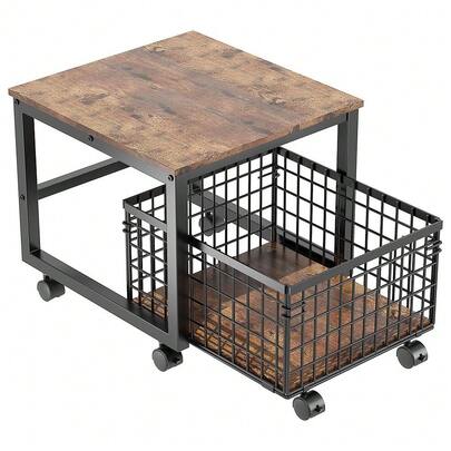 Techigher Mini Fridge Stand With Storage,Movable Mini Fridge Cabinet,Small Refrigerator Stand With Foldable Drawer Basket,Printer Microwave Stand,Roll