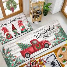 1pc Christmas Element Pattern Printed Silica Gel Kitchen Mat, Rectangular Carpet For Living Room, Bedroom, Hallway, Bathroom, Laundry Room - Polyester Rug, Suitable For Indoor And Outdoor Home Decor, Can Be Used As Christmas Gift And Christmas Decoration - Multicolor - View 3