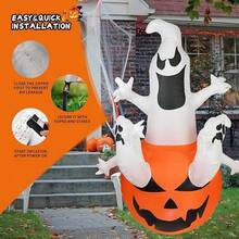 6 Ft Halloween Inflatables Outdoor Decorations Jack-O-Lantern Pumpkin And Ghosts, Blow Up LED Yard Decor For Indoor Outdoor Party Garden Lawn Holiday Decor