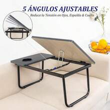Mesa para Cama Plegable,Mesita para Laptop Cama, Mesa de Cama para Laptop con Portavasos y Ranura Inclinación Ajustable de 5 Niveles de Comer, Jugar, Estudiar y Trabajar-Negro - Negro - Ver 4