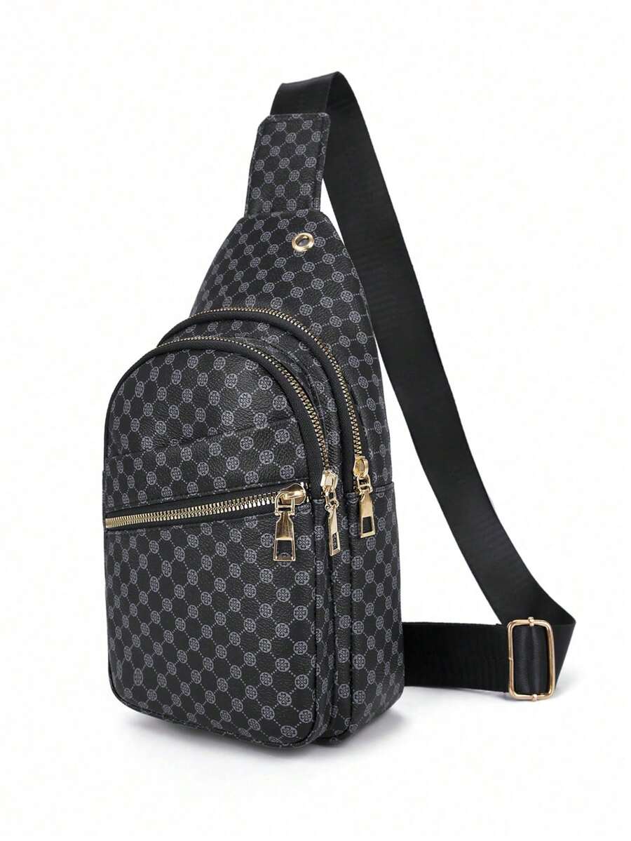 1 件男士经典胸包，休闲时尚 PU 斜挎包 Old Money 街头潮流 - 黑色 - 查看 1