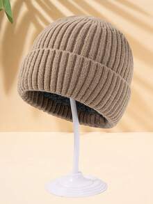 MAKEFGE 1 件男士纯色保暖内衬便帽，多色（黑色、卡其色）温暖厚针织帽，适合户外休闲穿着，适合秋冬季秋季服装日常使用蓬松 - A - 查看 9