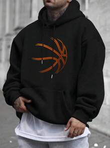 Men's Basketball Print Hoodie , Create Your Own Signature Style, For Fall Winter, Long Sleeve Top - Black - View 1