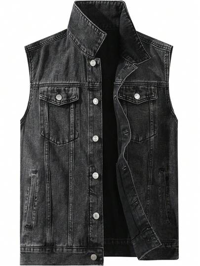 Men's Black Denim Vest, Denim Jacket, All Season