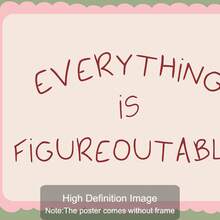 1pc Unframed "Everything Can Be Solved" Inspirational Quote Poster, Cute Green & Pink Font Wall Art Canvas Print, Minimalist Girly Room Aesthetic Dopamine Decor Painting, Suitable For Apartment, Living Room, Bedroom, Modern Home Decor - Multicolor - View 5
