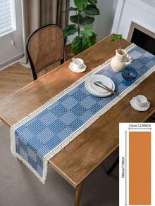 1pc Farmhouse Nordic Minimalist Holiday Party Geometric Pattern Tassel Table Runner, Home Decor, Photoshoot Backdrop, Multi-Color, Elegant European Style