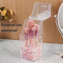 1 pieza Soporte acrílico para brochas de maquillaje, organizador de escritorio a prueba de polvo para brochas, lápices de cejas, brochas de sombras de ojos