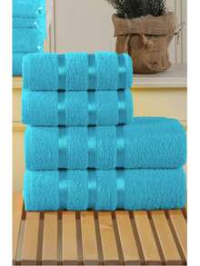 4-Piece Turkish Bath Towel Set – 2 Large Bath Towels (70x140 Cm) + 2 Hand Towels (50x90 Cm) – 100% Cotton – Soft, Absorbent, Durable – MADE IN TURKEY - Blue - View 3