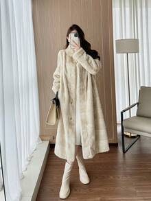 2025冬季新款人造毛皮休闲时尚复古宽松长袖长款女士人造毛皮大衣 - 杏色 - 查看 6