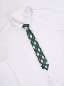 1pc Men's 2.8 Inch Dark Green & White Striped Necktie, Collegiate Style