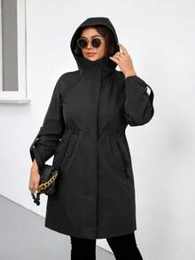 GASMAN 纯色斜口袋拉链前连帽夹克 - 黑色 - 查看 3