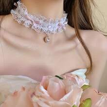 1 New Perfect Exquisite Lace Bow Pendant Heart-Shaped Necklace, Elegant And Fashionable Y2K Style Women's Neck Accessory Necklace, Birthday Party Summer Vacation Beach Accessories - Women's Accessories From Local Warehouse - 粉紅色的- - 查看 1