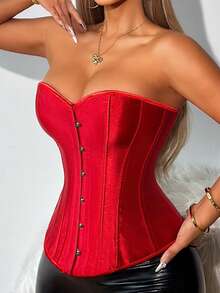 1pc Overbust Corsets For Women Red Corset Sexy Bustier Corset Top Gothic Lingerie With Free Thongs Christmas Costume Going Out Tops/Halloween Party Wear