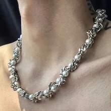 Flower On Neck ~ Special-Interest Design Iris Tectorum Flower Silver Pearl Necklace Men's And Women's Same Choker Clavicle Chain - Thánh giá ngọc trai #XL188 - Xem 11