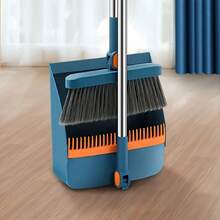 Broom And Dustpan Set, Long Handle Floor Cleaning Broom And Dustpan Set, Rotatable Broom And Dustpan With Comb For Sweeping Dust And Dirt, Suitable For Home, Kitchen, Room, Office, Cleaning Supplies, Cleaning Tools, Back To School