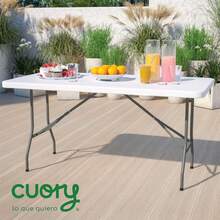 Portable Folding Table 1.80 Meters Portfolio Style For Garden | Large Lightweight Durable Plastic Desk | Multipurpose Dining/Work Table (White, Universal) - Blanco - 查看 7