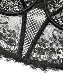 Wingslove Sujetador sin aros de encaje transparente y sexy, sin relleno, de comodidad suave y estilo longline para mujeres