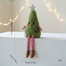 1 件可爱毛绒圣诞树挂饰，带星星和条纹袜子 - 粉色、白色、绿色织物节日装饰，适合家庭客厅窗户，无需电力，非常适合圣诞节、新年、冬季、门廊派对、秋季系列 - 彩色 - 查看 9