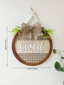 1pc Green Leaf Bow Wooden Door Sign Plaque, English Text Wall Hanging Decor (9.06 Inch Round), Suitable For Entrance, Wall, Room, Home, Living Room, Bedroom, Thanksgiving, Christmas Gift For Friends And Family