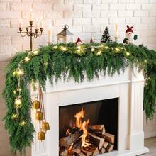 Christmas Cedar Pine Garlands, Artificial Cedar Garland, Realistic Green Artificial Greenery Garland For Table, Mantle, Wall, Indoor, Outdoor Christmas Decorations