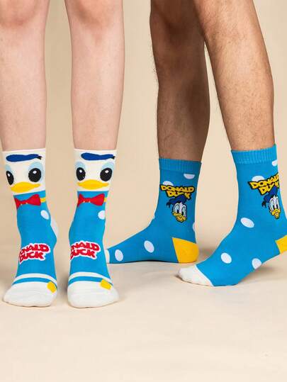 Disney 2 Pairs Official Halloween & Christmas Gift Cartoon Socks, Novelty Socks With Characters, Suitable For Women