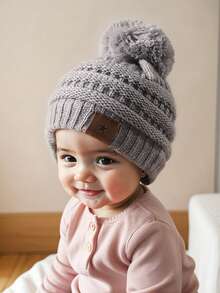 1 pièce Bonnet bébé garçon fille nouveau-né bambin enfant pompon noir chapeau tricoté douillet hiver chaud mignon style Y2K - 1PC - Voir 11