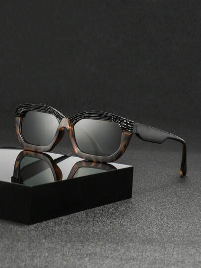 1 Pair Men's PC Classic Retro Leopard Print Full Frame Wide Leg High-End Fashion Decorative Glasses, European And American Personalized Glasses, Suitable For Street Wear, Gatherings And Parties