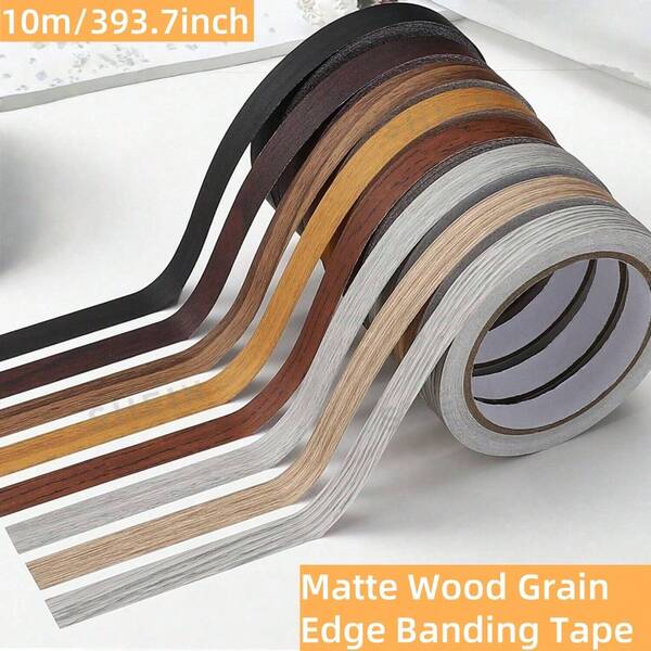 1pc 10mx2cm Matte Wood Grain Edge Banding Tape – Self-Adhesive Peel & Stick Furniture Trim For Cabinets, Tables, Shelves – Anti-Glare Scratch-Resistant Surface (Multiple Colors) – DIY Home Decoration Upgrade, Easy To Clean