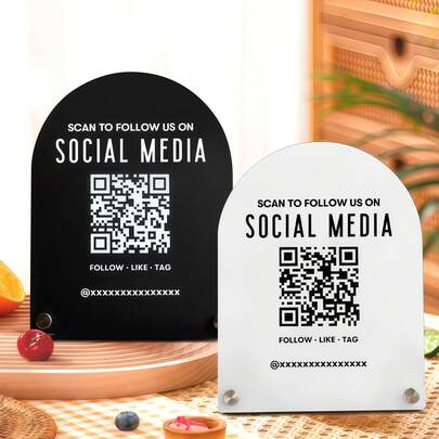 1pc Customized QR Code Sign, Personalized Business Review Sign, Customized Business Display Sign, Personalized QR Code Social Media Logo, Customized Menu Display Sign, Personalized Social Media Plaque, Business Sign, Salon Sign, Menu, Price List, Business Sign, QR Code Sign, Stylish, Simple, Unique Personalized Custom Gift,Diy