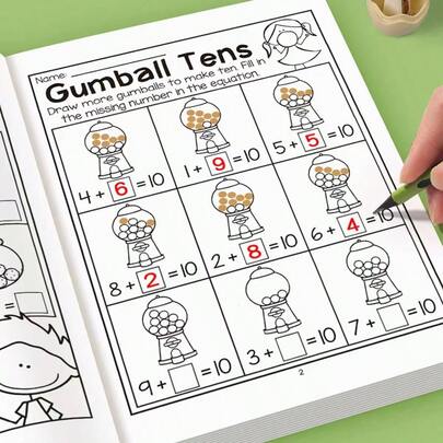 1 本儿童数学学习书 - 手写加减法练习和数字描摹、字母和形状 | 学龄前教育写作书，插图数学书，耐用纸质材料