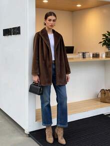 Women's Fashionable Faux Fur Jacket, Versatile Faux Leather Outerwear For Autumn/Winter