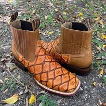 Botas chelsea para hombre en color miel de piel grabado animal Pirarucu, estilo vaquero elegante con diseño cómodo ideal para uso diario Pescado Botin Cafe Botines Cuero - Albaricoque - Ver 6
