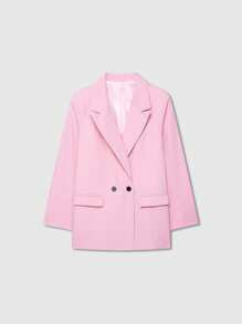 Old Money Women's Loose Fit Double-Breasted Lapel Casual Blazer Jacket, Solid Color Long Sleeve, Minimalist & Fashionable, Suitable For Spring/Autumn/Winter
