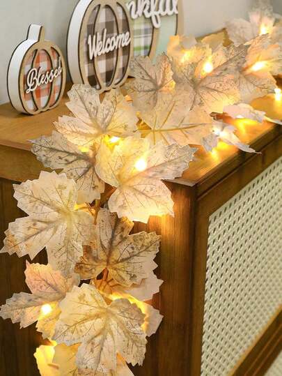 Fall Decor Fall Garland With Lights Fall Decorations For Home, Lighted Maples Leaves Garland Total LED Battery Operated Autumn Harvest Christmas Thanksgiving Decor Indoor Outdoor