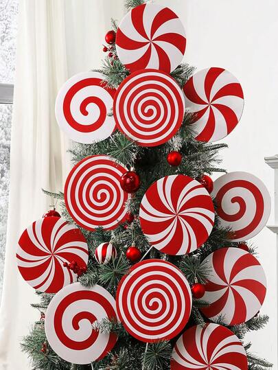 8 piezas/4 piezas/- Decoraciones de árbol de Navidad para interiores y exteriores - Grandes decoraciones de piruleta de color rojo y blanco con diseño de bastón de caramelo, decoraciones de árbol de Navidad con forma de caramelo para el hogar, oficina, San Valentín, fiesta de cumpleaños, decoración navideña, decoración del hogar, decoración de habitaciones, decoraciones navideñas de invierno, regalos de Navidad