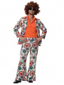 多件套，复古 80 年代迪斯科风格服装，包括女款：连体裤、腰带；男款：衬衫、夹克、裤子（不含假发），男女同款情侣舞台表演角色扮演派对服装万圣节 - 彩色 - 查看 20