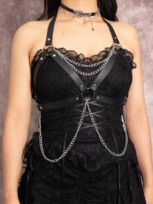 1pc Women's Gothic Style Sexy PU Leather Suspender, Suitable For Halloween Or Carnival Party