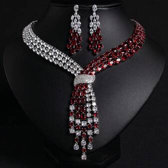1 Set | Silvery Fashion Ornaments | Accessory | Multi Colors Cubic Zirconia Inlay| Women's Earrings | Necklace | Jewelry Set | For Women Use | Bridal |Festival | Party | Wedding | Banquet | Daily Wear | Birthday | Gifts