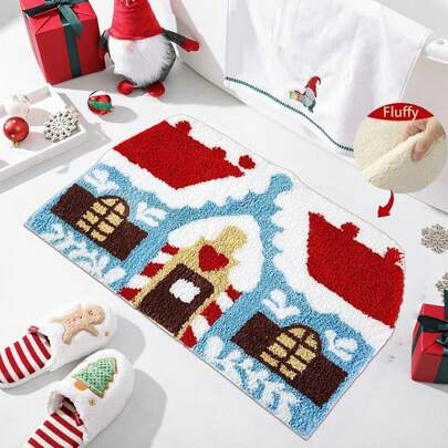 1件装圣诞浴室地垫，趣味圣诞小屋图案浴室地毯，厨房地垫/门垫，圣诞假日门垫 - 圣诞室内家居装饰，圣诞礼物，圣诞家居装饰，防滑地毯/门垫，浴室地垫 - 超强吸水，防滑，可机洗，地毯，适用于浴室或卧室装饰，圣诞浴室装饰及配件，适用于家居入口装饰/厨房地毯