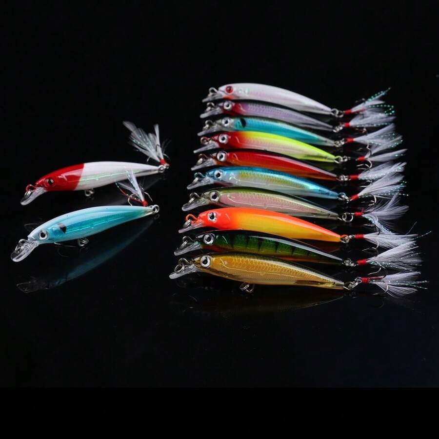 12pcs Laser Minnow Fishing Lure Artificial Wobbler Topwater Bait Pesca Hard Crankbait Tackle For Bass - 彩色 - 查看 1