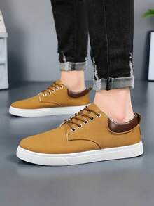 Plus Size Men's Solid Color Casual Skateboard Shoes, Canvas Upper, Breathable Non-Slip Lace-Up Sneakers, Suitable For Outdoor, Street Style