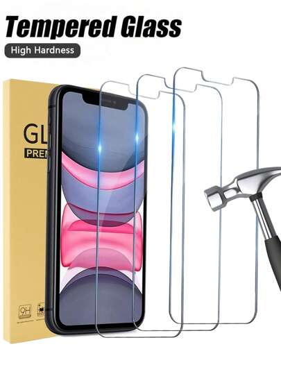 3 piezas Protector de pantalla de vidrio templado HD transparente, altamente transparente, tacto suave, borde irrompible, resistente a los arañazos, compatible con toda la serie 6/7/8/11/12/13/14/15/16/16 Plus/16 Pro/16 Pro Max/16e, esenciales de protección de pantalla, aplicable a protección diaria, oficina, accesorios de teléfono a prueba de agua, a prueba de golpes, anti-caída