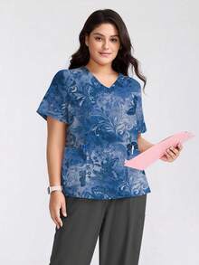 Women's V-Neck Loose Short Sleeve Butterfly Print Dual Pocket Scrubs Nurse Scrubs Workwear Dentist Healthcare Pet Hospital Laboratory Top - Multicolor - View 5