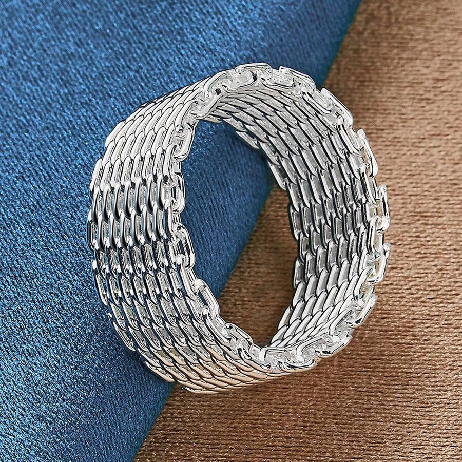 925 Sterling Silver Plated Hollow Ring For Woman Fashion Charm Wedding Engagement Jewelry Mesh Rings - Silver - View 1