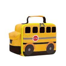 Insulated Lunch Bag, Cartoon School Bus Design, Waterproof Lining, Separate Compartment For Utensils, Handheld
