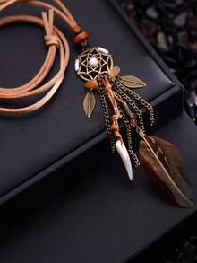 1 件波西米亚风格长款天然羽毛项链，适合女士