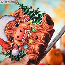 1 Stück 2D flaches Weihnachts-Holz-Spleiß-Ständerschild, süße Kalb-Dekorationsverzierung im Weihnachtsstil, Weihnachtsgeschenke, geeignet für Heimdekoration, Weihnachts-Tisch-Mittelstück-Dekoration, Party-Dekoration